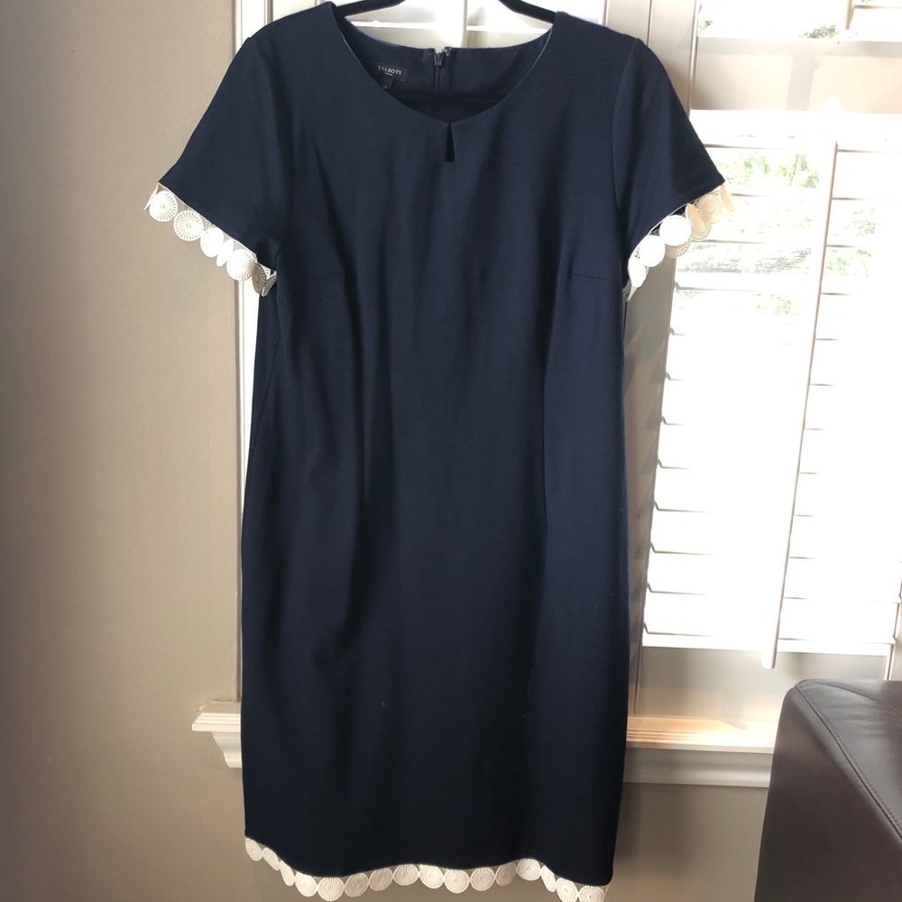 TALBOTS Navy blue lace trim dress petite
